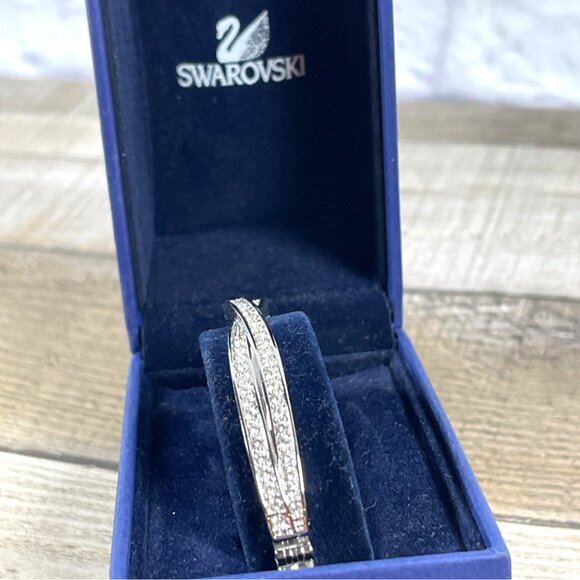 Retired Swarovski Edith Rhodium Plated Crystal Twist Bangle Bracelet In Box VTG - Picture 12 of 13